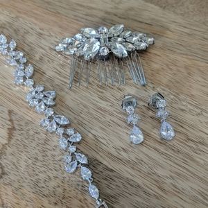 Crystal Haircomb, Bracelet, Drop Earrings